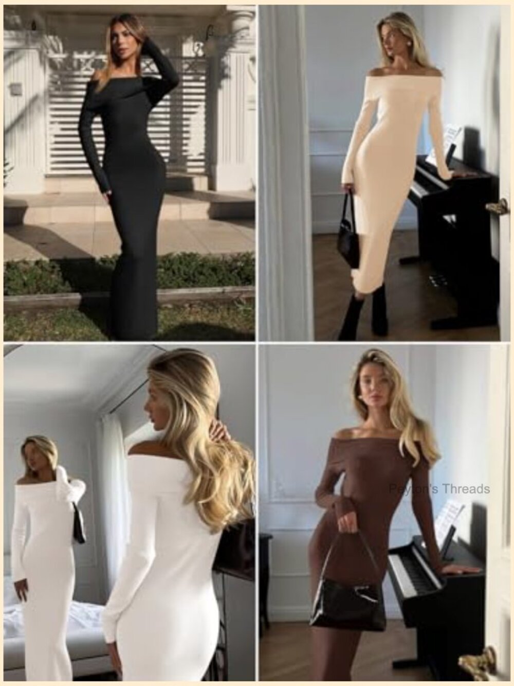 Off The Shoulder Bodycon Sweater Dress Long Sleeve Midi Party Dress - Picture 7 of 7